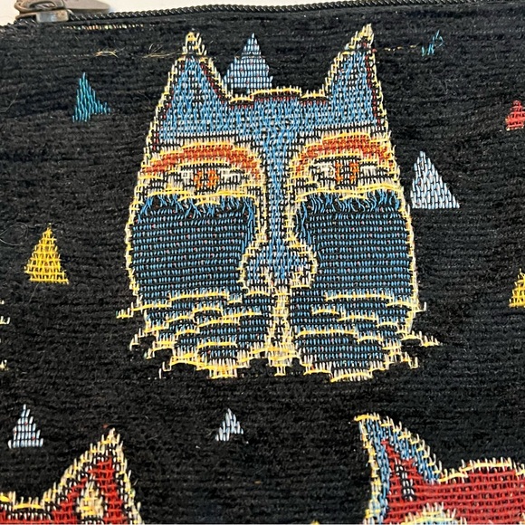 Laurel Burch Feline Black Colorful Cats Tapestry Zipper  Cosmetic Bag - Picture 3 of 6